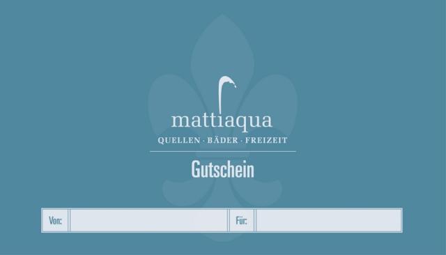 mattiaqua Logo auf blauem Untergrund und Text Gutschein
